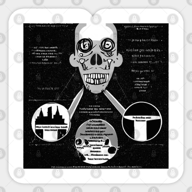 Scientific Diagram of Folk Horror Figure 3 Sticker by Skull Bottle Sorcery